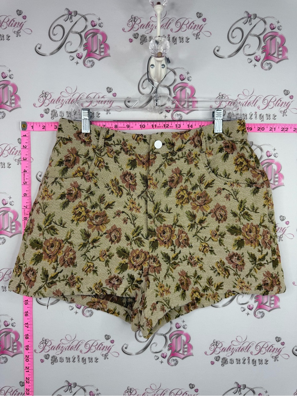 SHEIN shorts floral Beige Floral High-Waist Woven Shorts